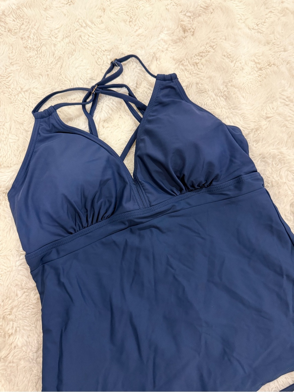Navy Strappy Tankini Swim Top - Lg